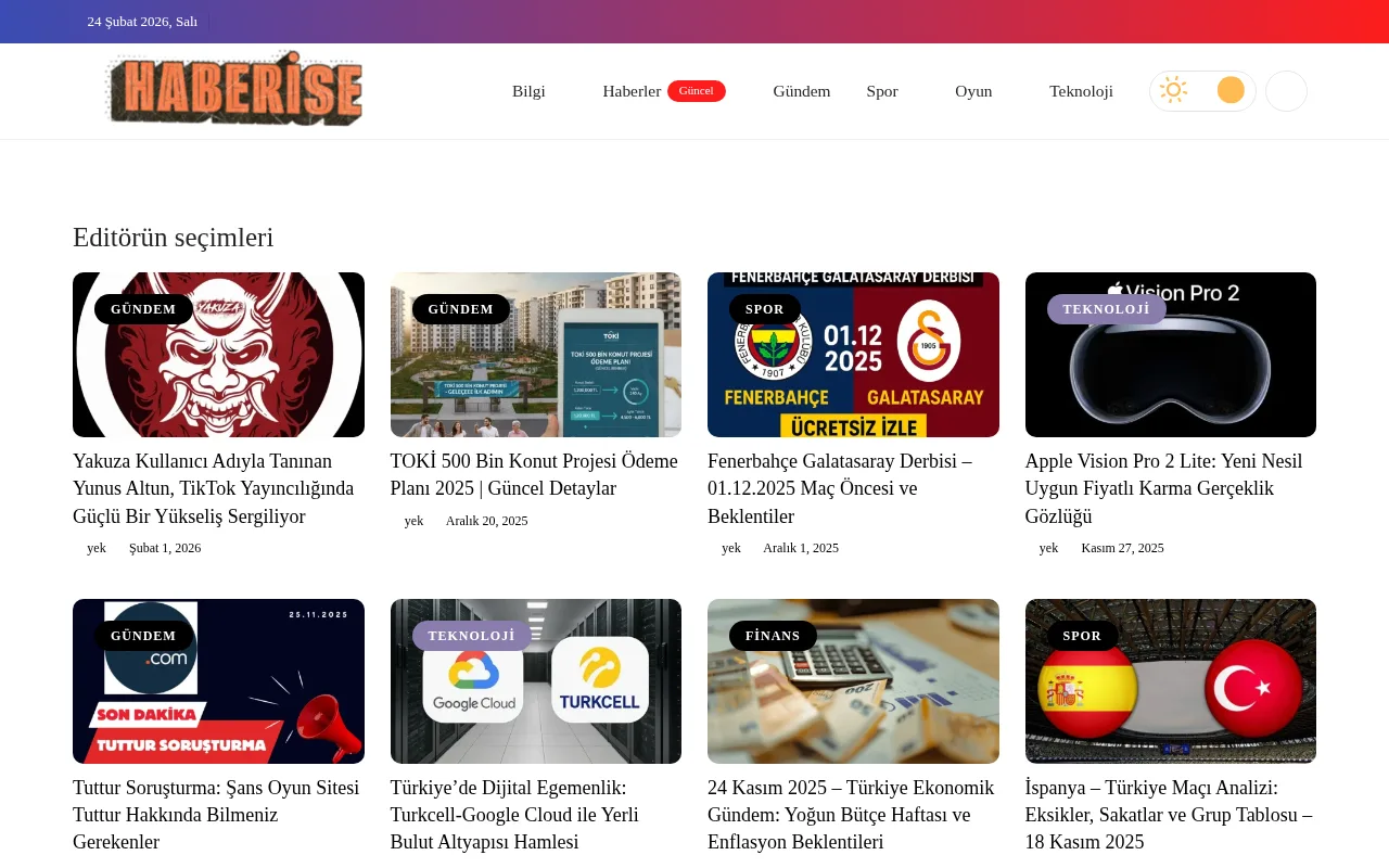 haberise.com web sitesi ekran görüntüsü - Haber