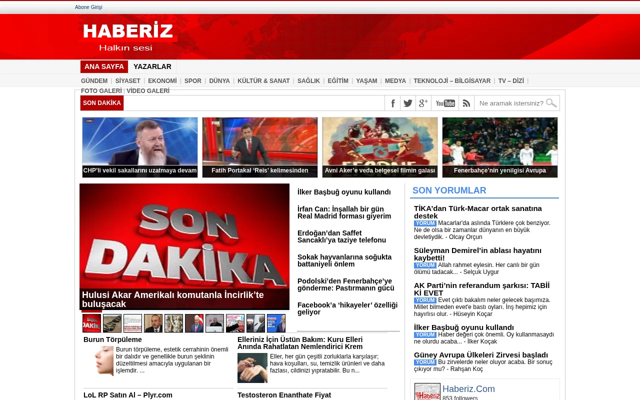 haberiz.net web sitesi ekran görüntüsü - Haber - DA 29