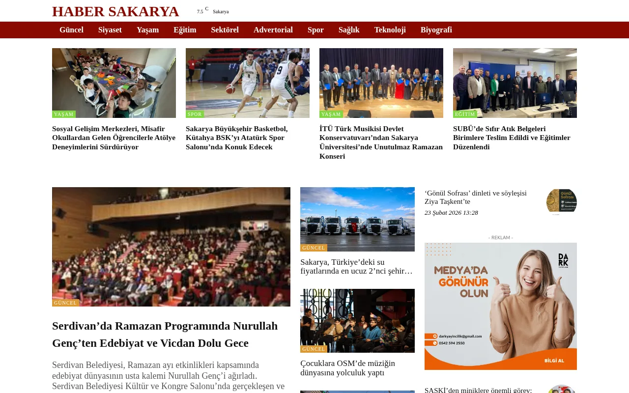 habersakarya.com.tr web sitesi ekran görüntüsü - Haber