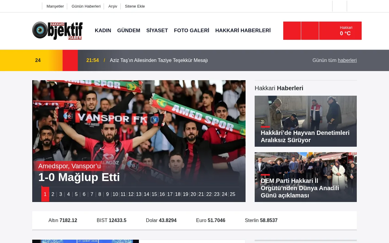 hakkariobjektifhaber.com web sitesi ekran görüntüsü - Haber - DA 20