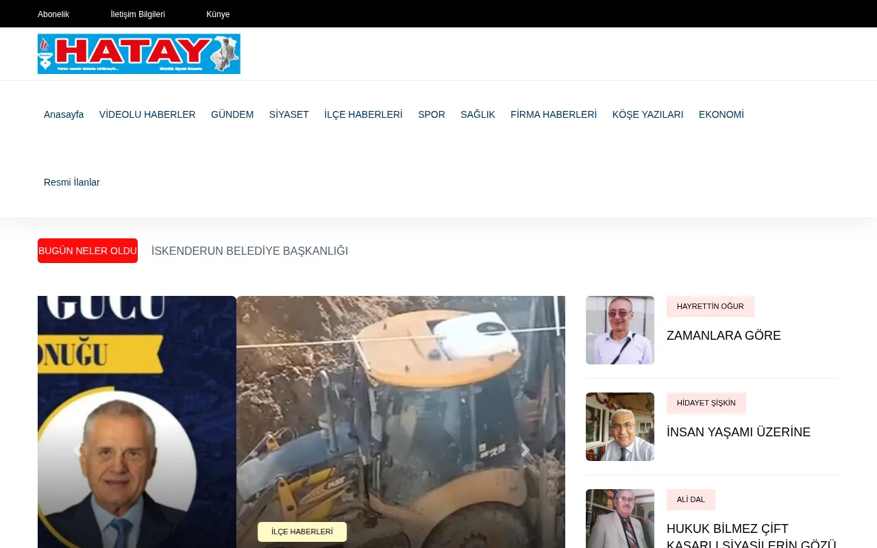 hataygazetesi.com web sitesi ekran görüntüsü - Haber