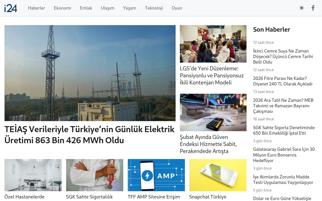 i24haber.com web sitesi ekran görüntüsü - Haber - DA 14