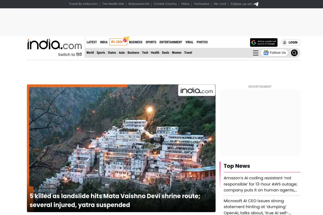india.com web sitesi ekran görüntüsü - Teknoloji - DA 91