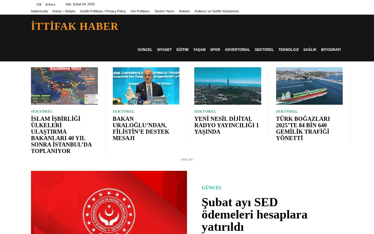 ittifakhaber.com web sitesi ekran görüntüsü - Haber - DA 19
