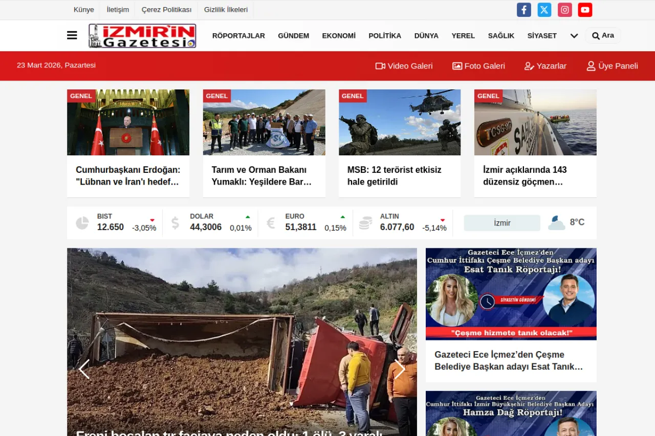 izmiringazetesi.com web sitesi ekran görüntüsü - Haber
