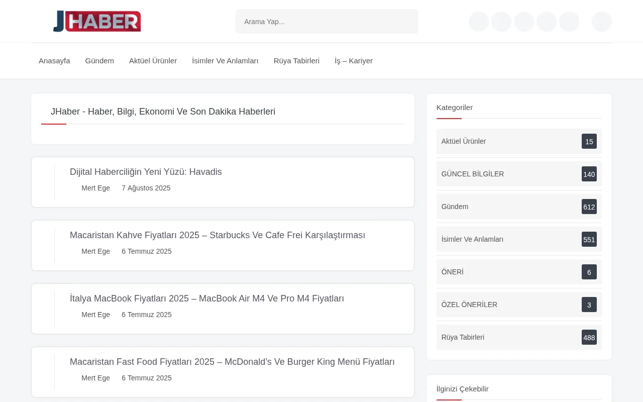 jhaber.com.tr web sitesi ekran görüntüsü - Haber - DA 18