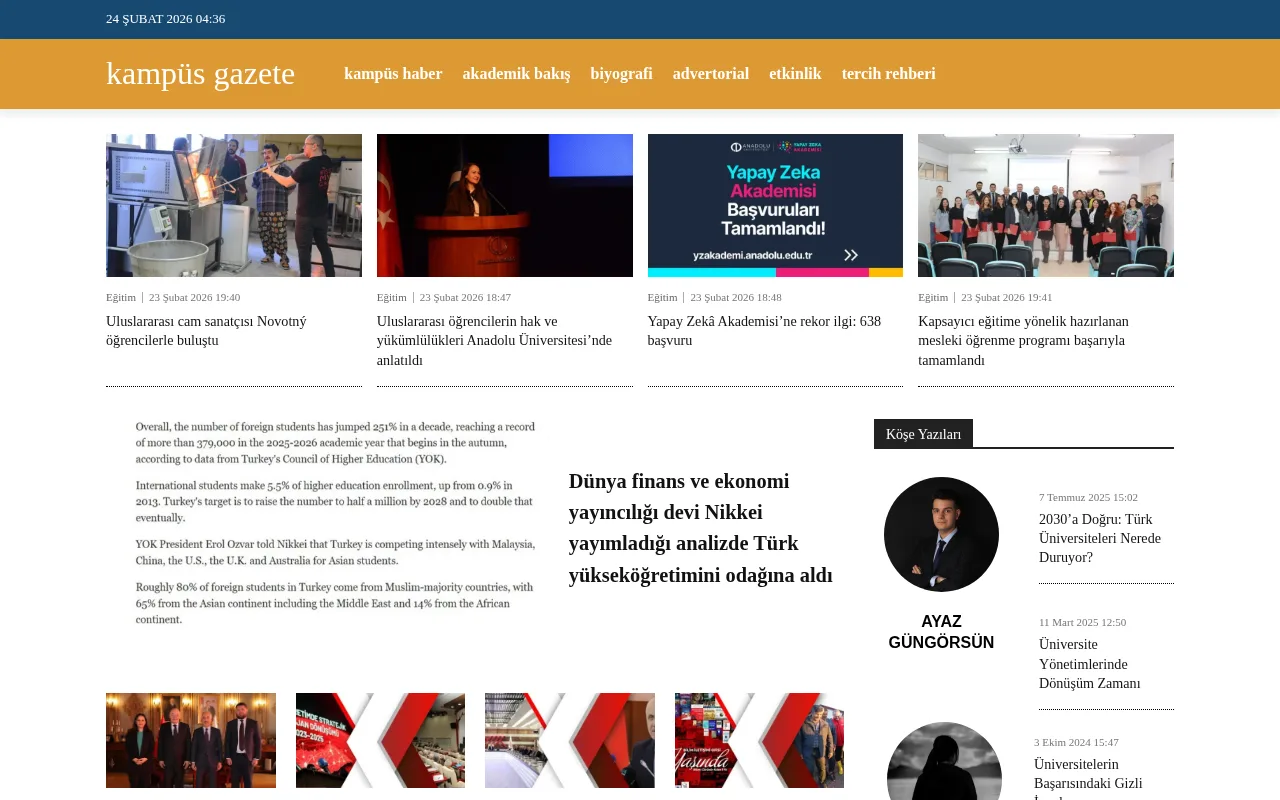 kampusgazete.com web sitesi ekran görüntüsü - Haber - DA 25