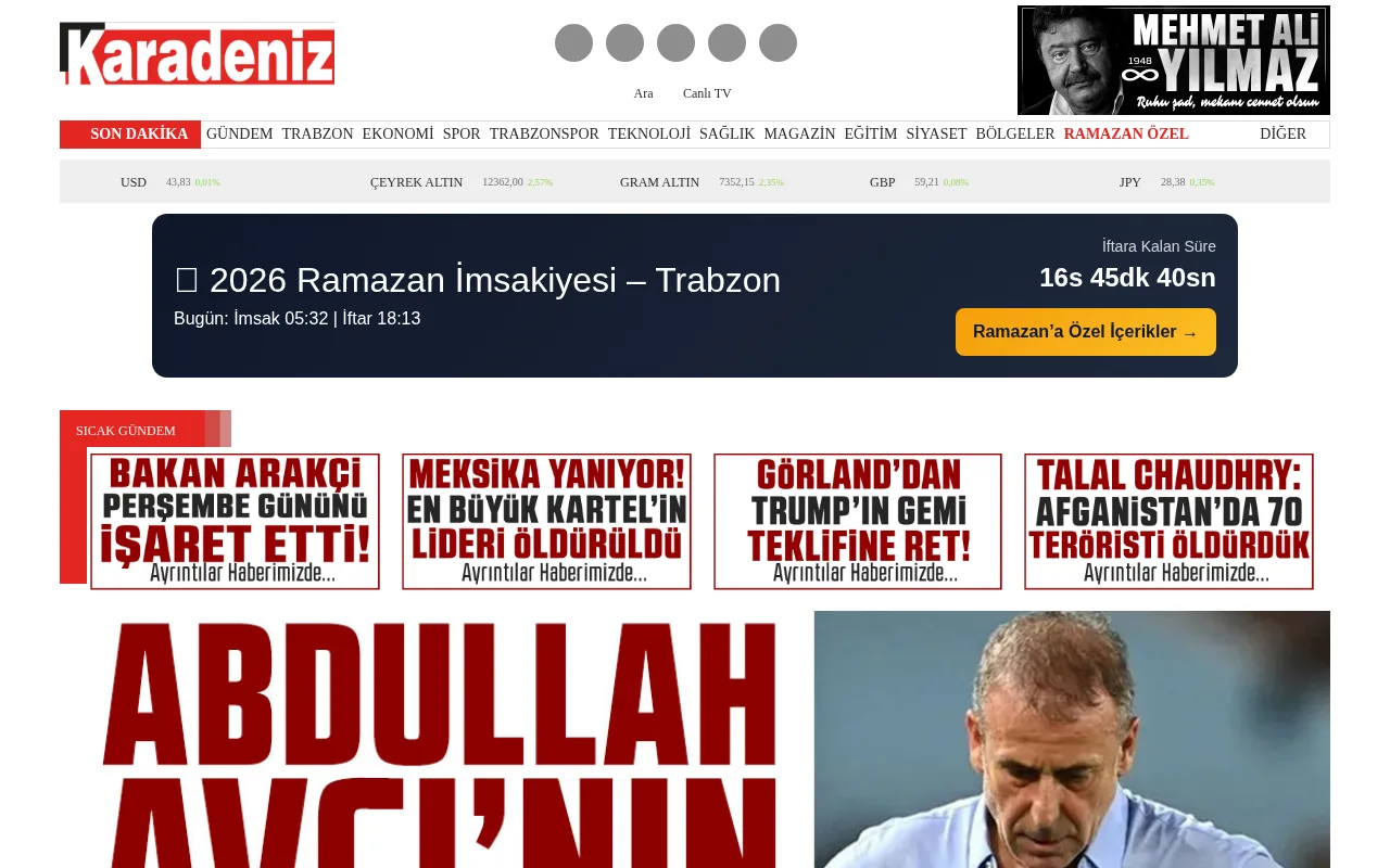 karadenizgazete.com.tr web sitesi ekran görüntüsü - Haber - DA 47