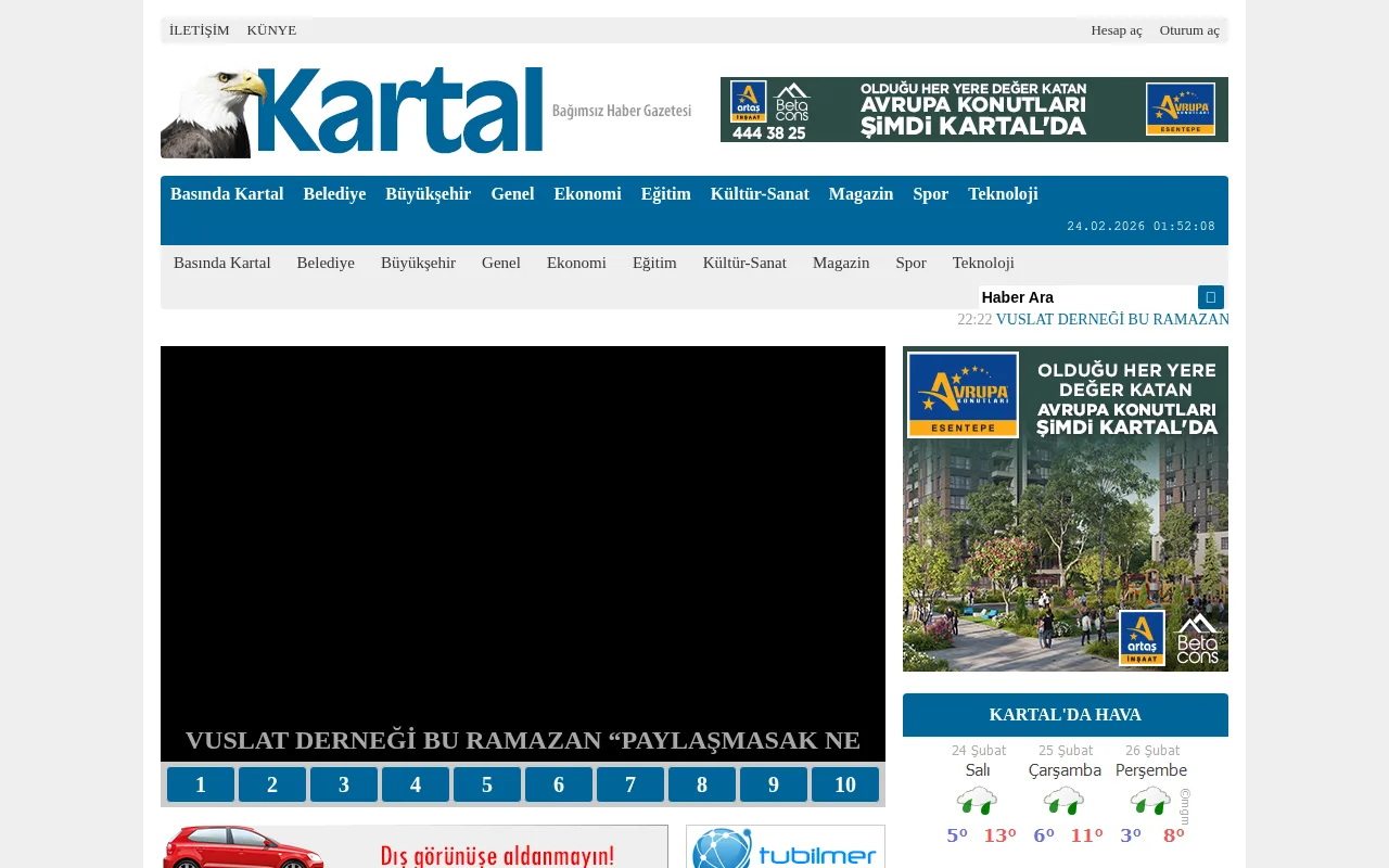 kartalgazetesi.com web sitesi ekran görüntüsü - Haber - DA 22
