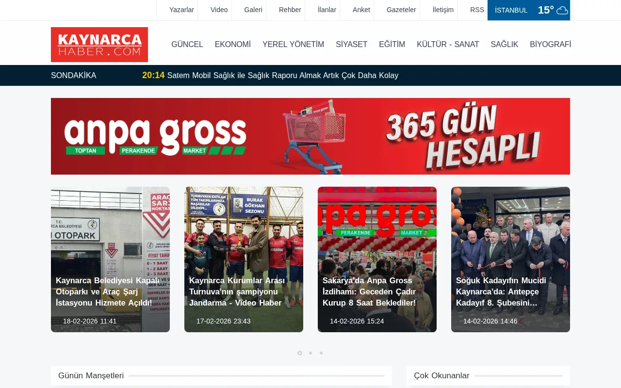 kaynarcahaber.com web sitesi ekran görüntüsü - Haber