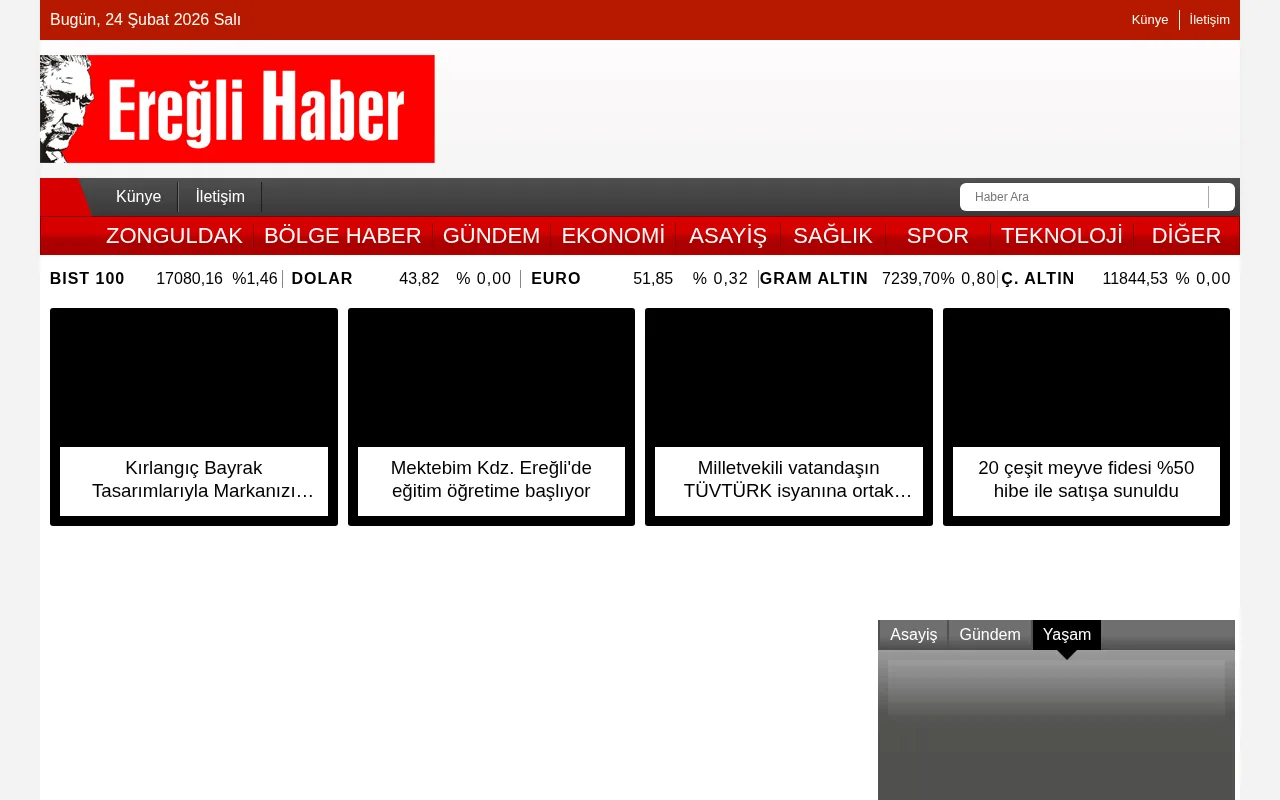 kdzereglihaber.com web sitesi ekran görüntüsü - Haber - DA 20