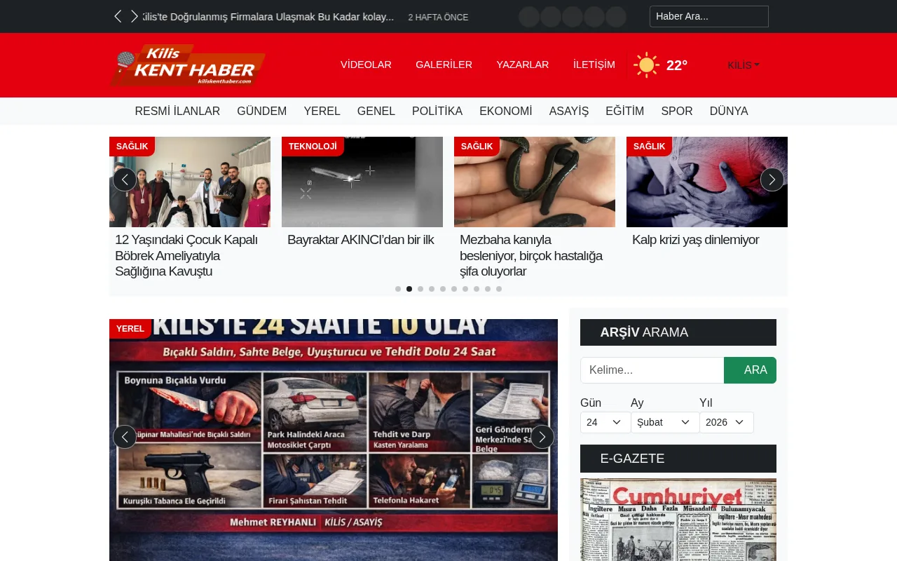 kiliskenthaber.com web sitesi ekran görüntüsü - Haber
