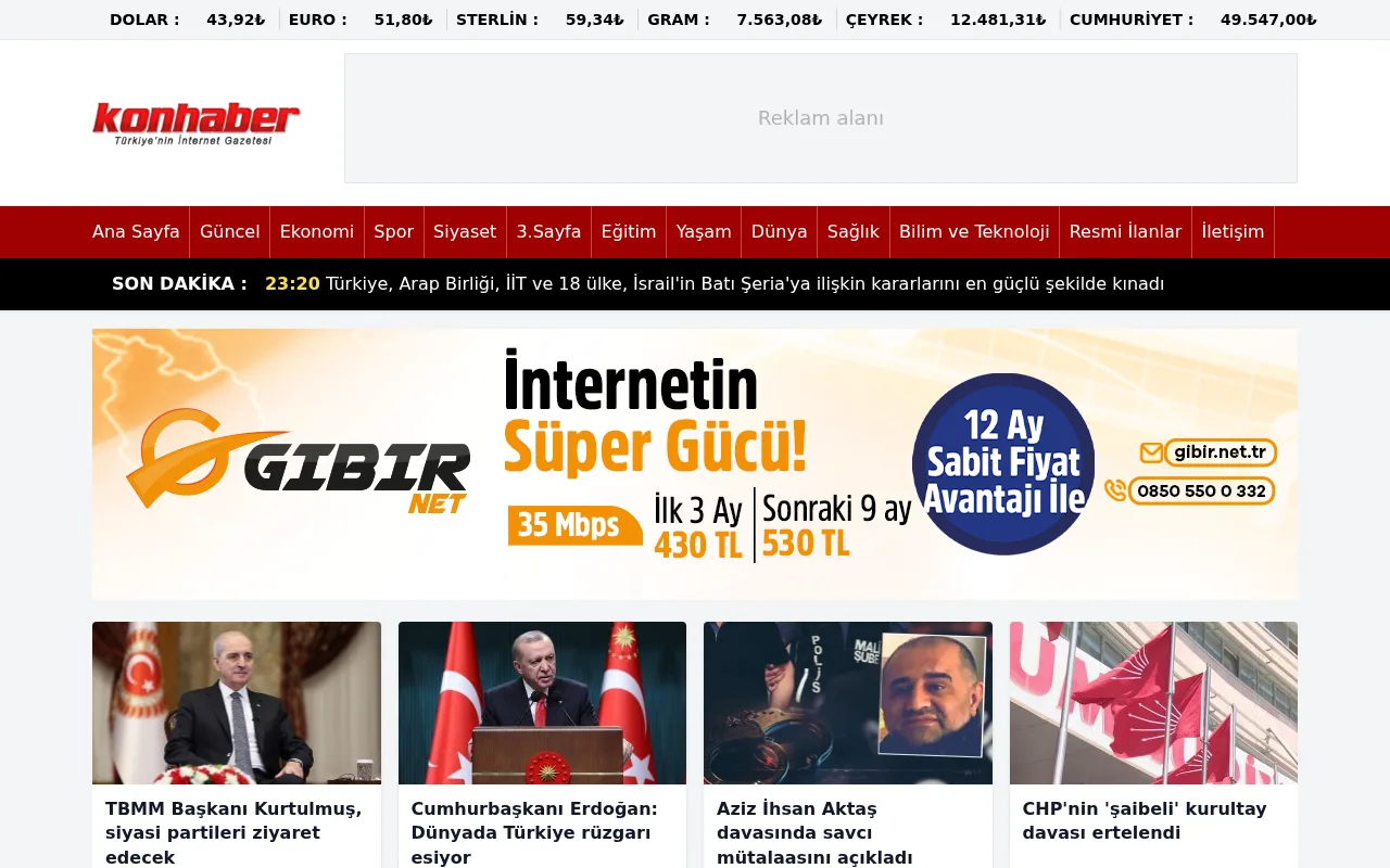 konhaber.com web sitesi ekran görüntüsü - Haber - DA 44