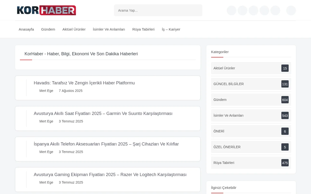 korhaber.com.tr web sitesi ekran görüntüsü - Haber - DA 21