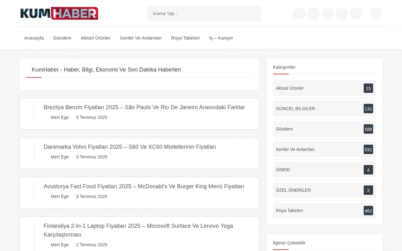 kumhaber.com.tr web sitesi ekran görüntüsü - Haber - DA 30