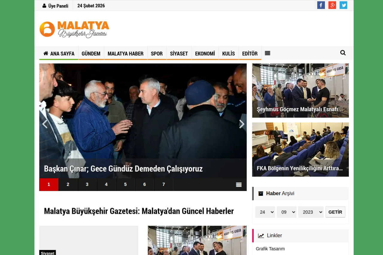 malatyabuyuksehirgazetesi.com web sitesi ekran görüntüsü - Haber