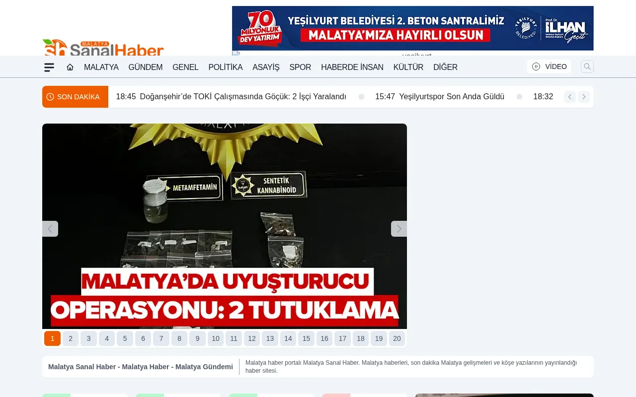 malatyasanalhaber.com web sitesi ekran görüntüsü - Haber - DA 25