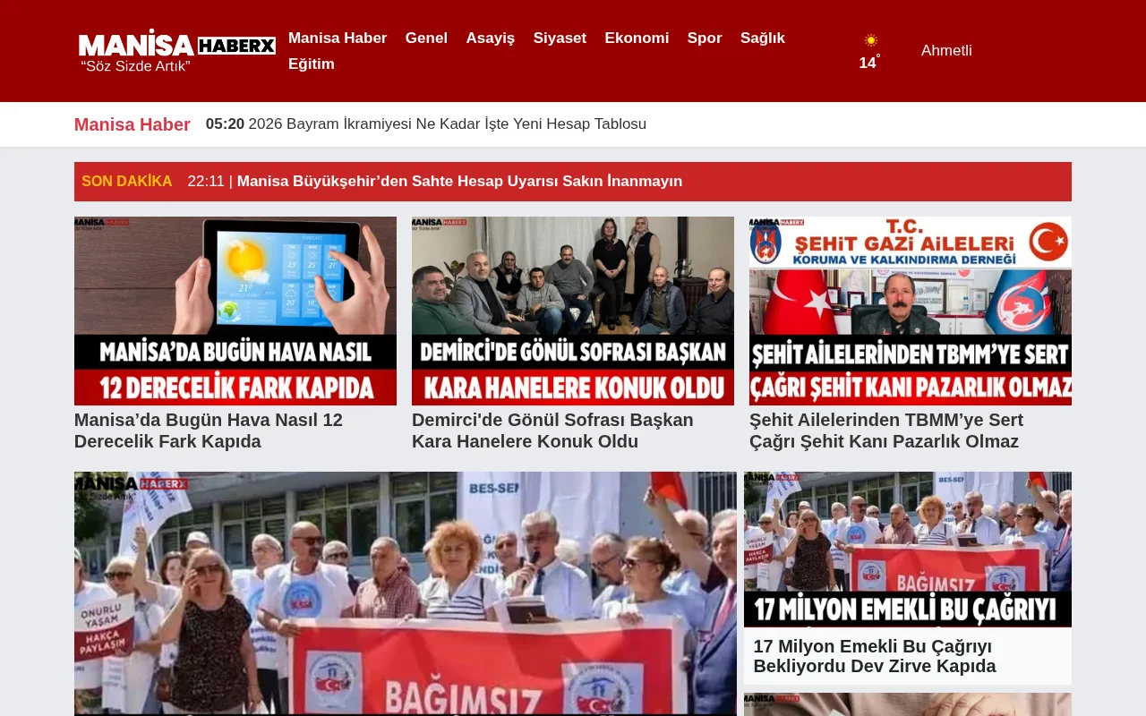 manisahaberx.com web sitesi ekran görüntüsü - Haber
