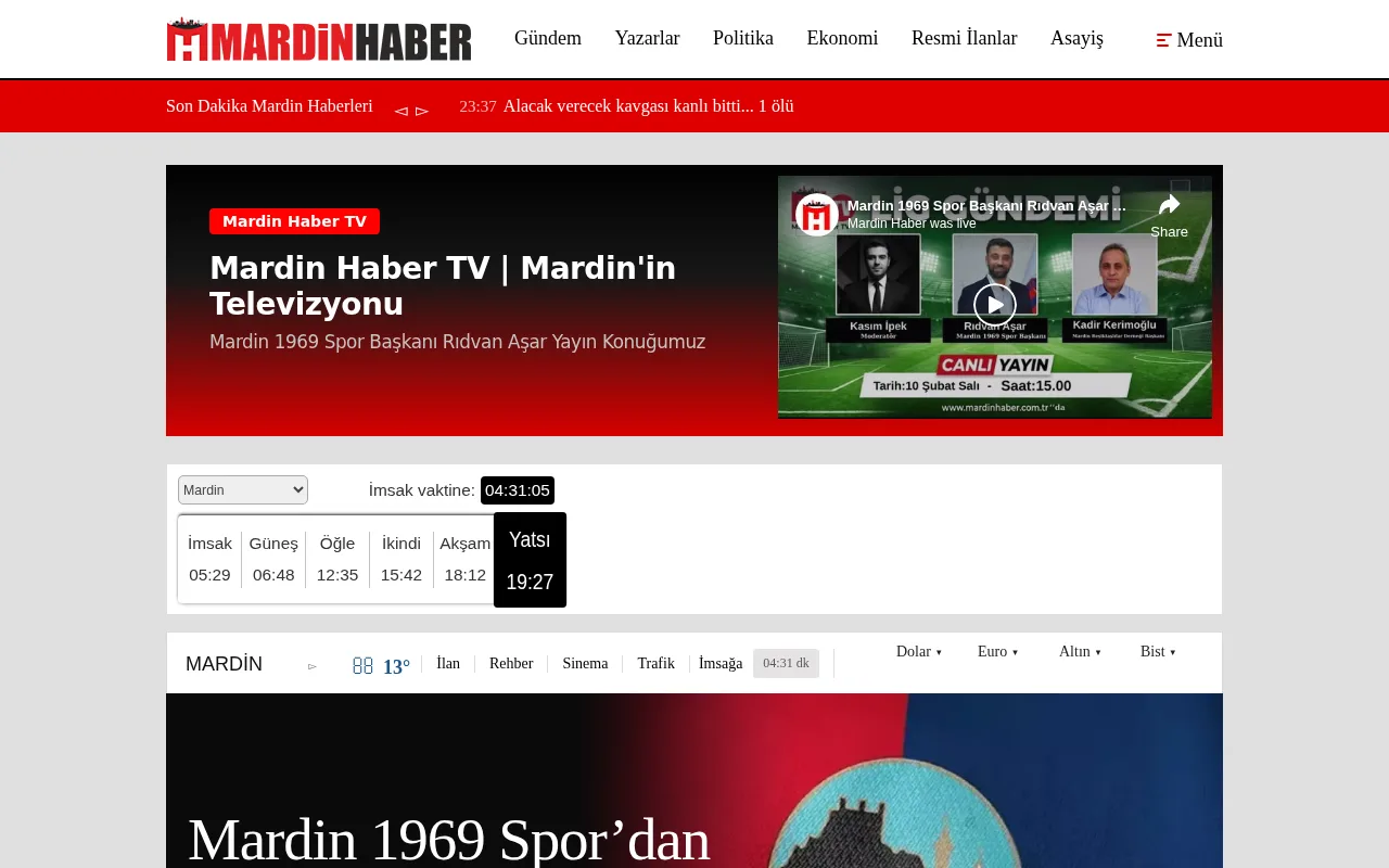 mardinhaber.com.tr web sitesi ekran görüntüsü - Haber - DA 27