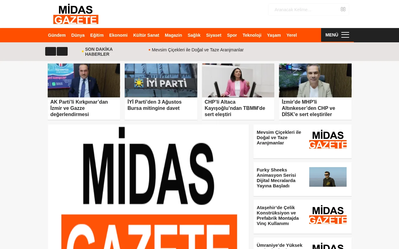 midasgazete.com web sitesi ekran görüntüsü - Haber - DA 19