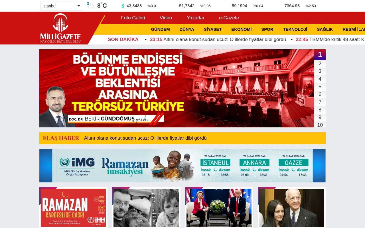 milligazete.com.tr web sitesi ekran görüntüsü - Haber - DA 57