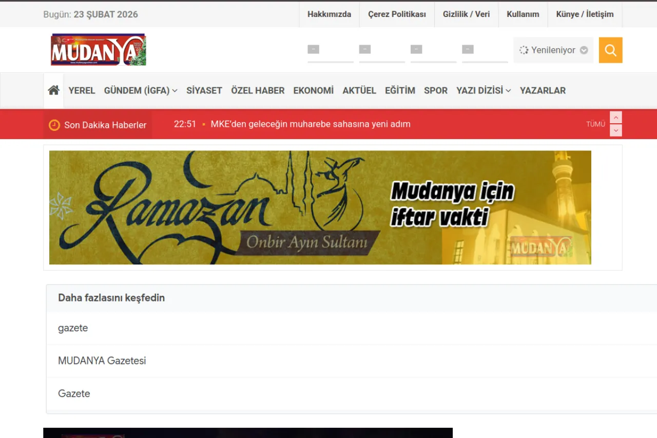 mudanyagazetesi.com web sitesi ekran görüntüsü - Haber - DA 19