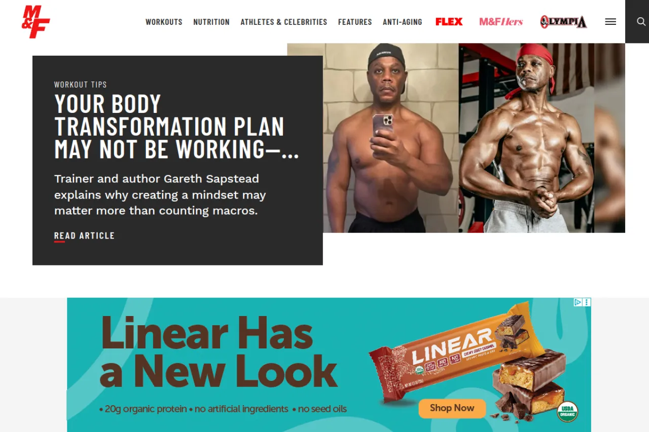 muscleandfitness.com web sitesi ekran görüntüsü - Teknoloji - DA 84