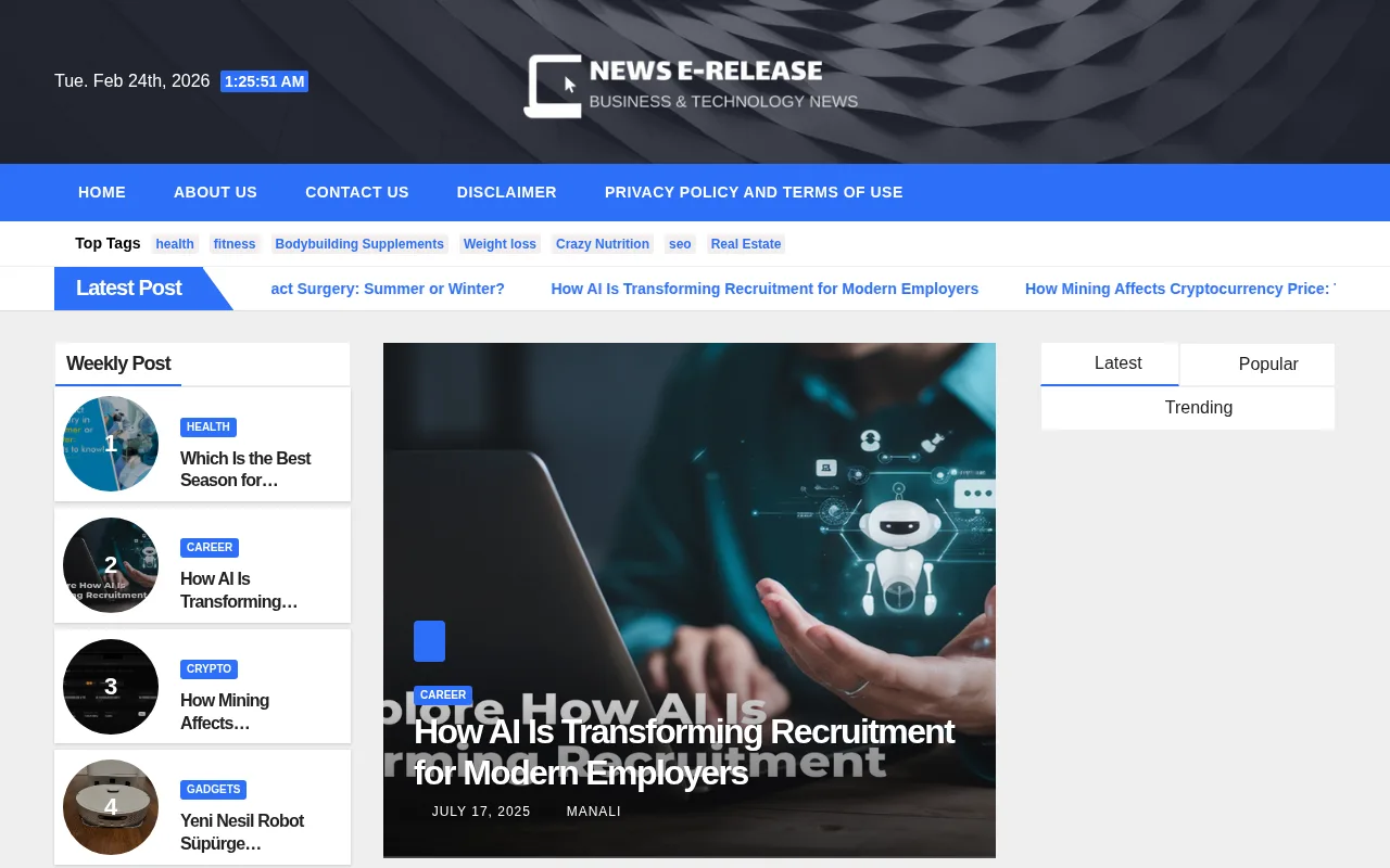 newserelease.com web sitesi ekran görüntüsü - Haber - DA 50