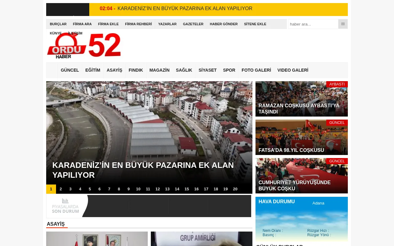 ordu52haber.com web sitesi ekran görüntüsü - Haber - DA 27