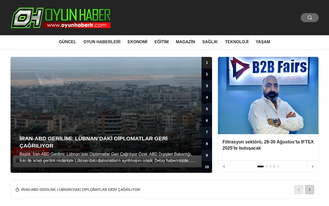 oyunhabertr.com web sitesi ekran görüntüsü - Haber - DA 25