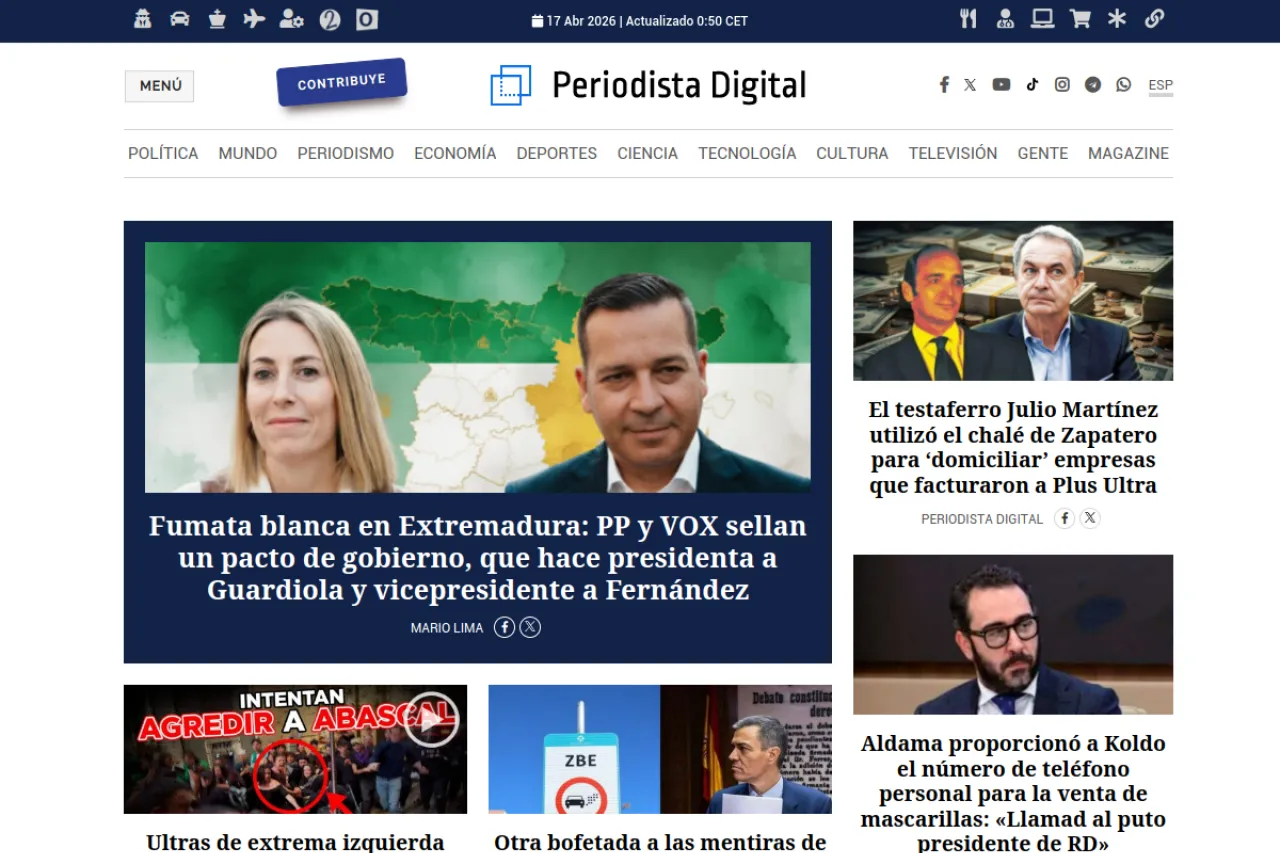 periodistadigital.com web sitesi ekran görüntüsü - Teknoloji - DA 80