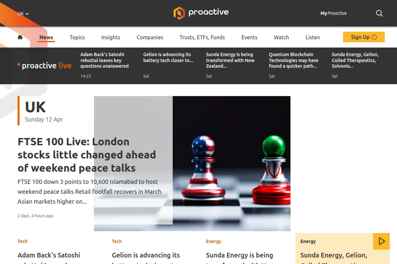 proactiveinvestors.co.uk web sitesi ekran görüntüsü - Teknoloji - DA 75
