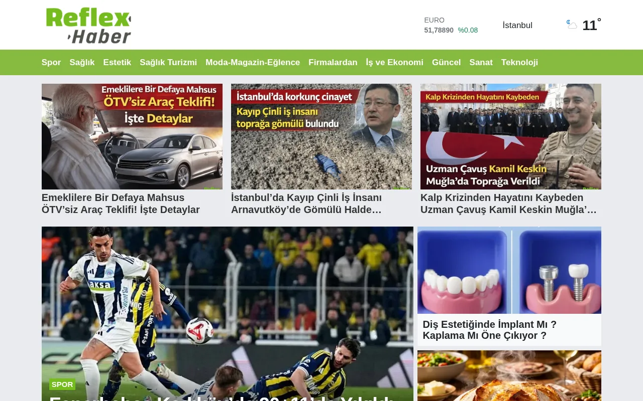 reflexhaber.com web sitesi ekran görüntüsü - Haber - DA 15