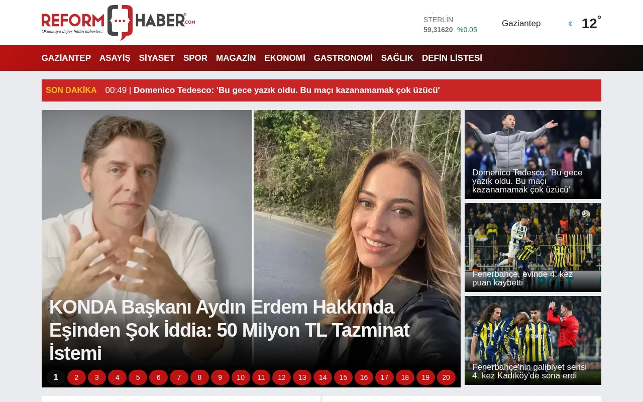 reformhaber.com web sitesi ekran görüntüsü - Haber - DA 19