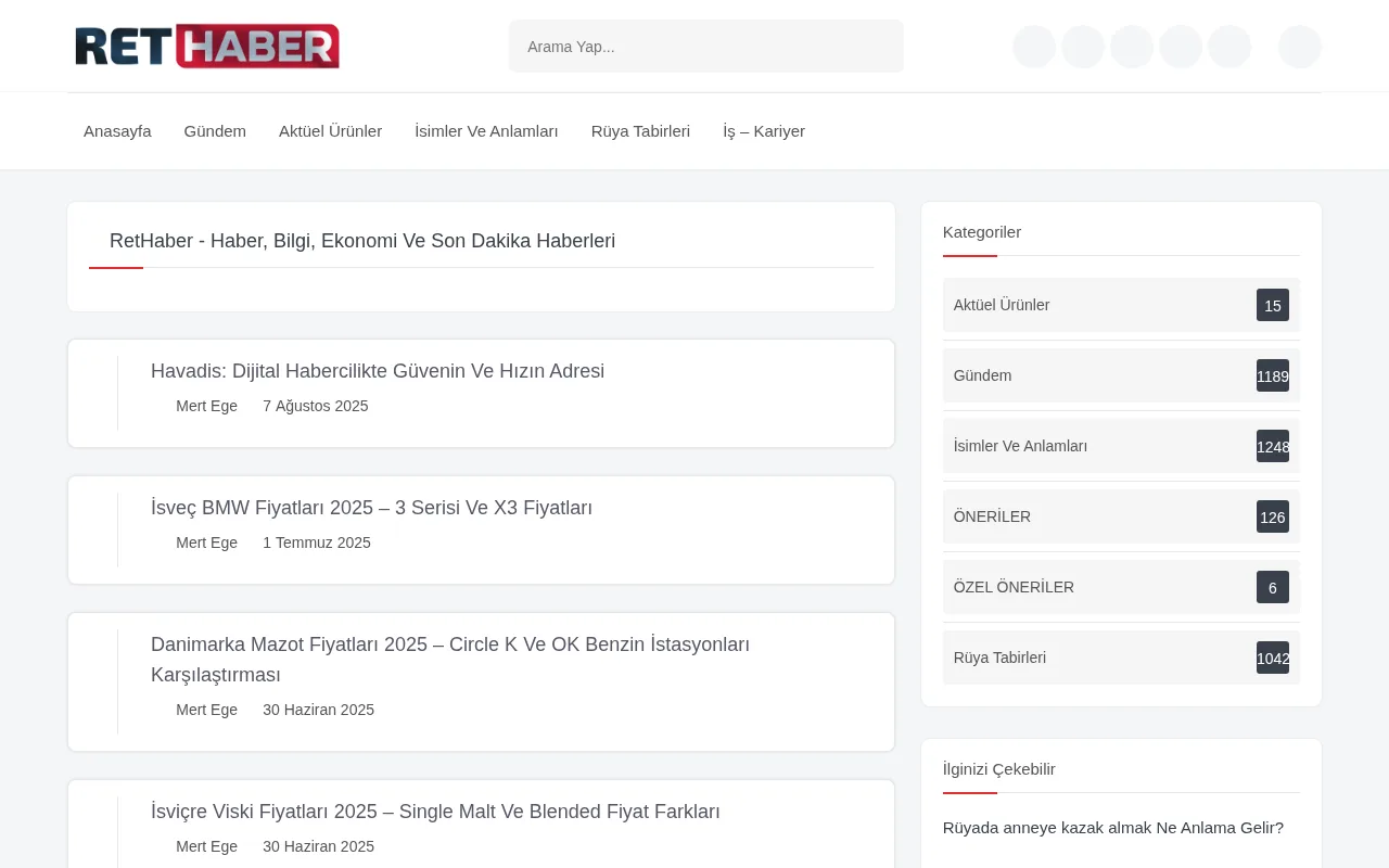 rethaber.com.tr web sitesi ekran görüntüsü - Haber - DA 33