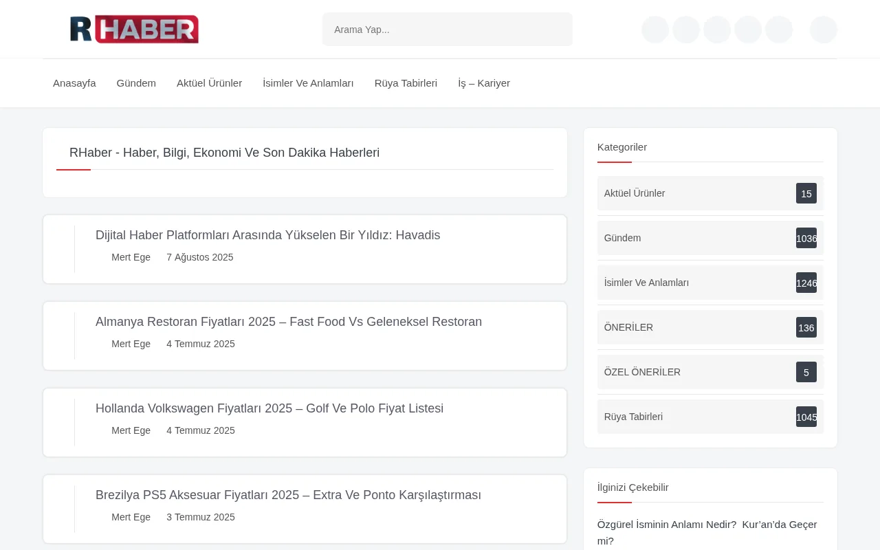 rhaber.com.tr web sitesi ekran görüntüsü - Haber - DA 23