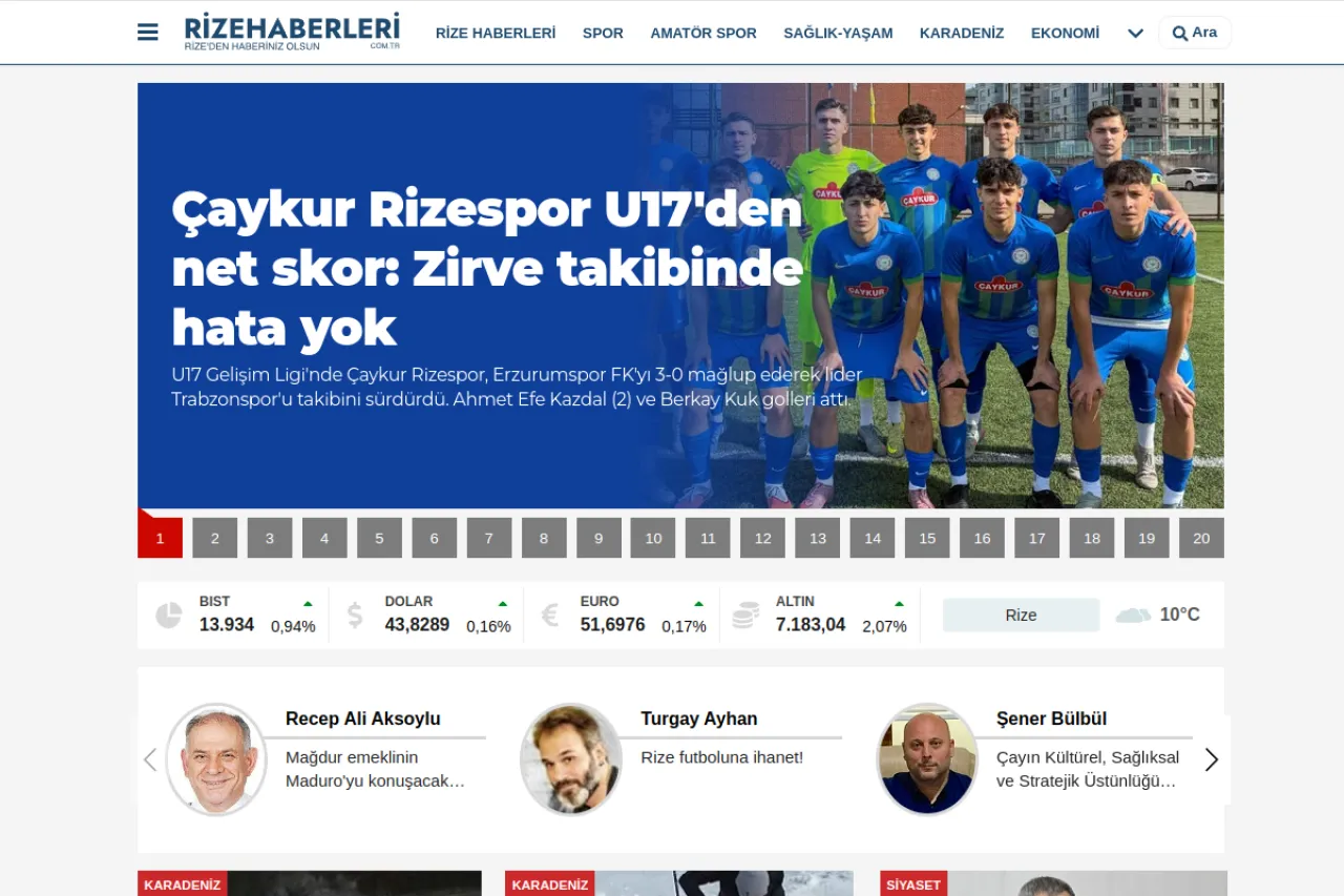 rizehaberleri.com.tr web sitesi ekran görüntüsü - Haber - DA 13