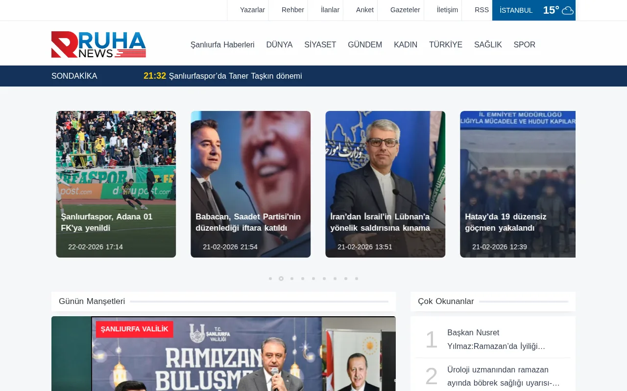 ruhanews.com web sitesi ekran görüntüsü - Haber