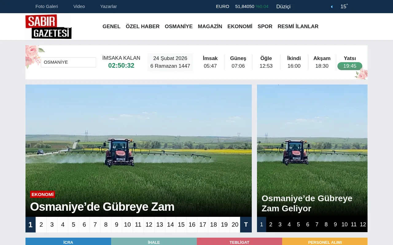 sabirgazetesi.com web sitesi ekran görüntüsü - Haber - DA 18