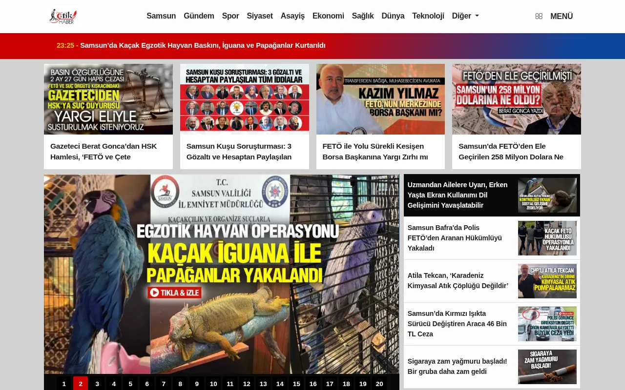 Samsun Etik Haber web sitesi ekran görüntüsü - Haber - DA 30