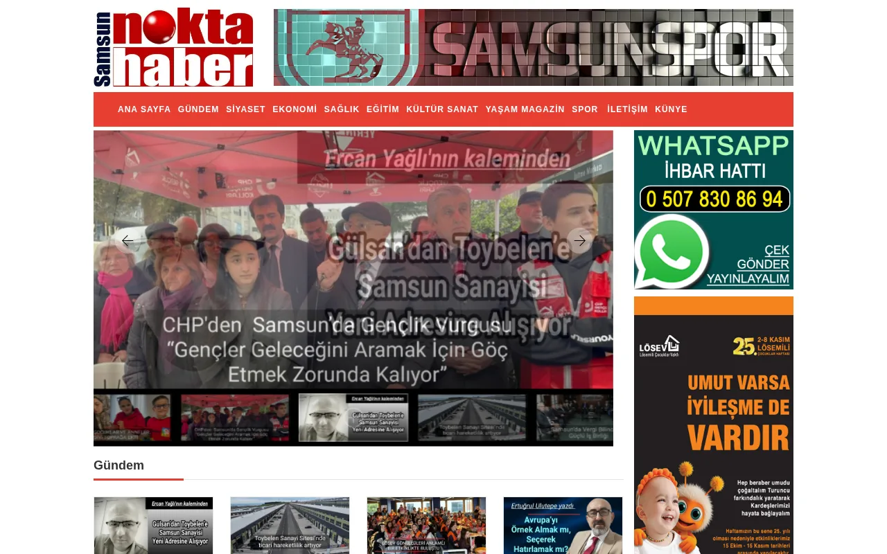 samsunnoktahaber.com web sitesi ekran görüntüsü - Haber - DA 26