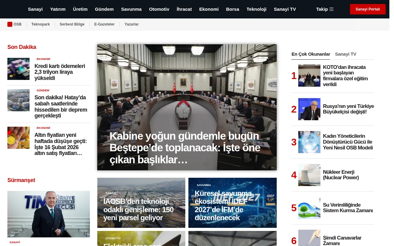 sanayigazetesi.com.tr web sitesi ekran görüntüsü - Haber - DA 30