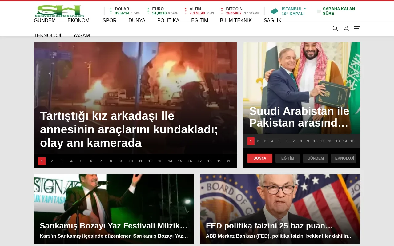 saniyesindehaber.com web sitesi ekran görüntüsü - Haber - DA 24