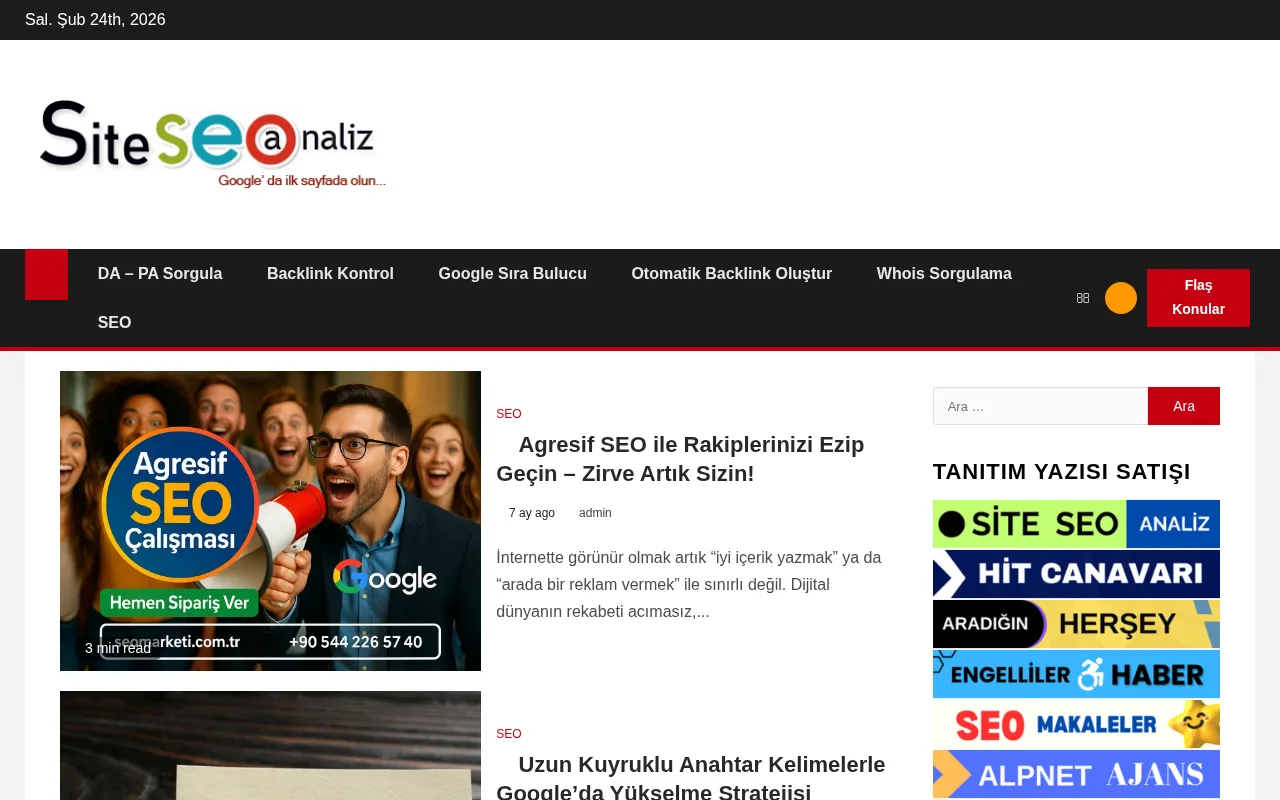 siteseoanaliz.com web sitesi ekran görüntüsü - DA 55