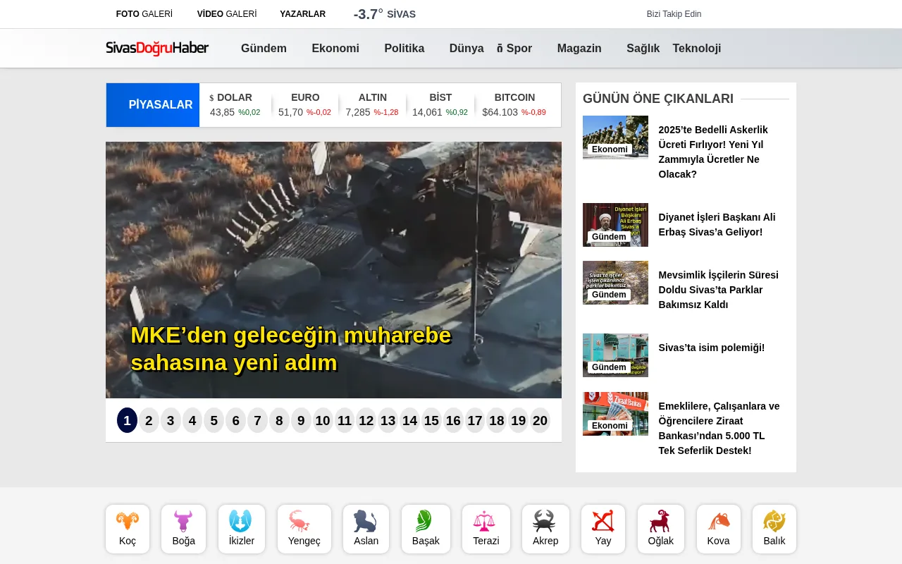 sivasdogruhaber.com web sitesi ekran görüntüsü - Haber - DA 25