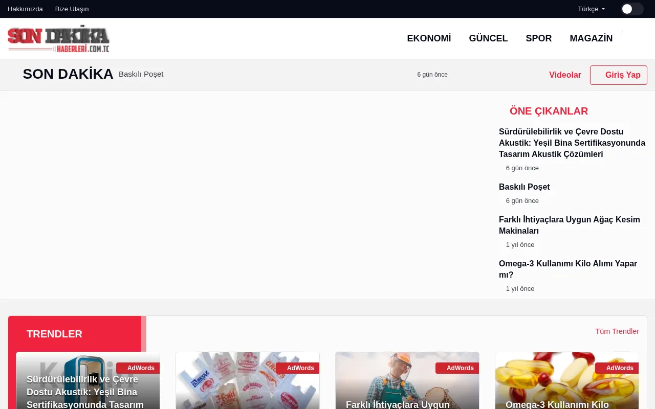 sondakikahaberleri.com.tc web sitesi ekran görüntüsü - Haber - DA 20