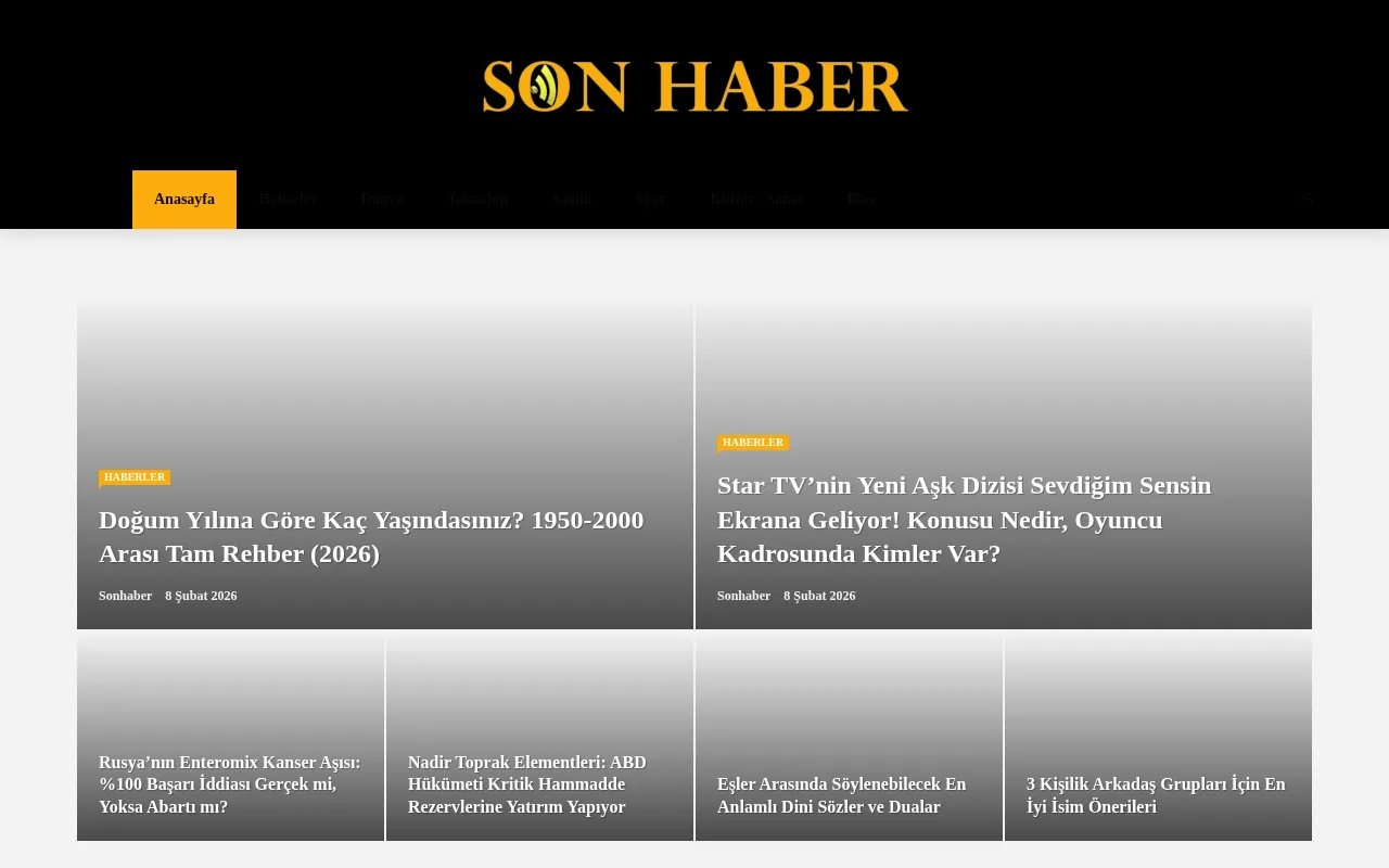 sonhaber.org.tr web sitesi ekran görüntüsü - Haber - DA 31