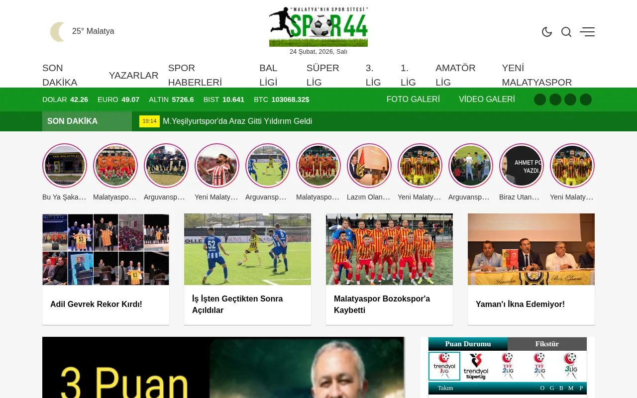 spor44.com web sitesi ekran görüntüsü - Spor