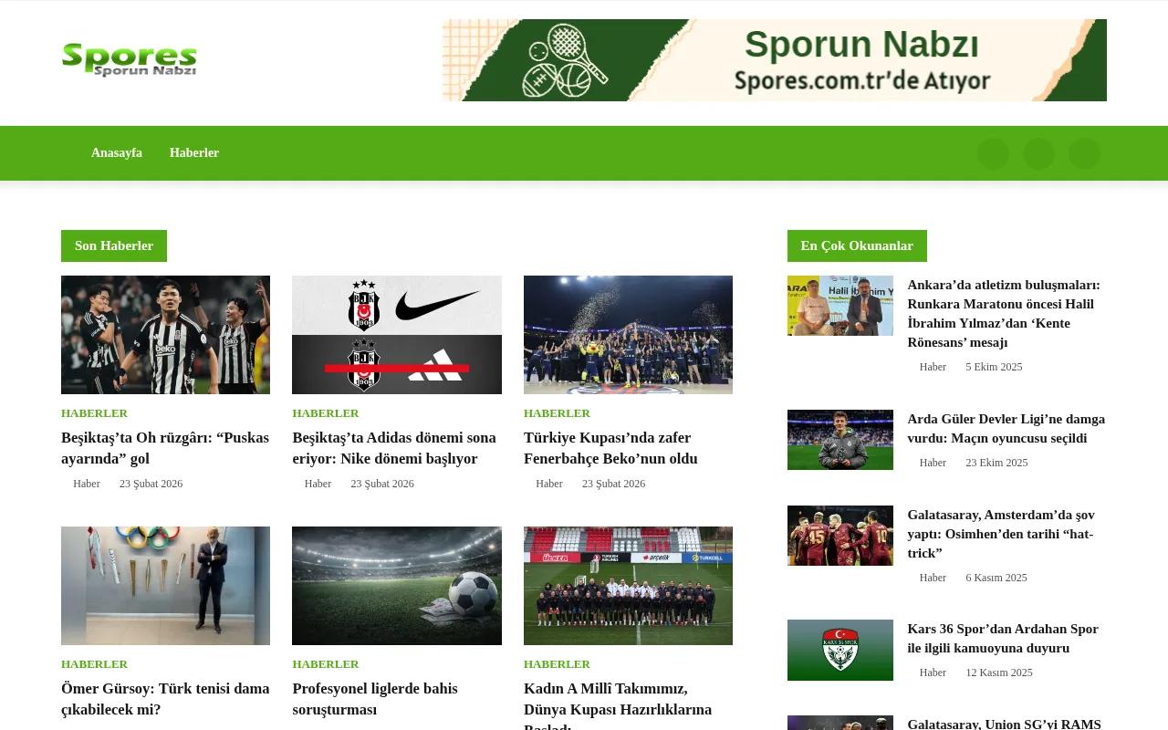spores.com.tr web sitesi ekran görüntüsü - Spor - DA 24