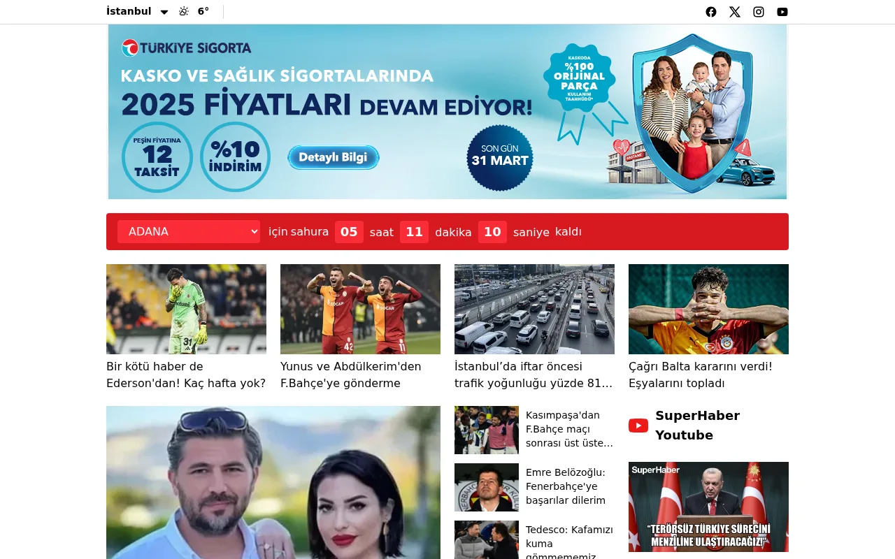 superhaber.com web sitesi ekran görüntüsü - Haber - DA 56